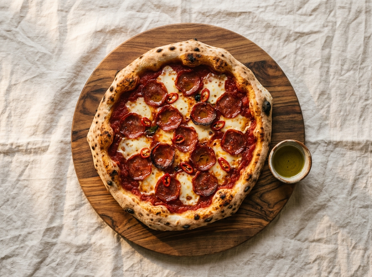 Pizza Diavola con salami picante y guindilla