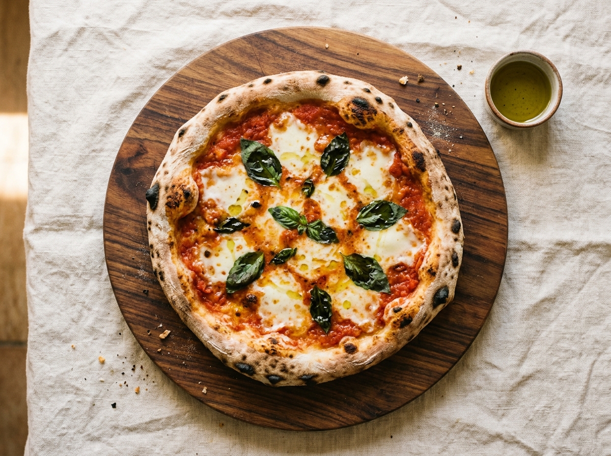 Pizza Margarita con tomate, mozzarella y albahaca